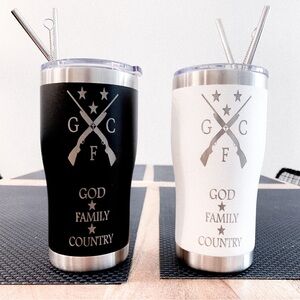 God Family Country Black and White Insulated Tumblers